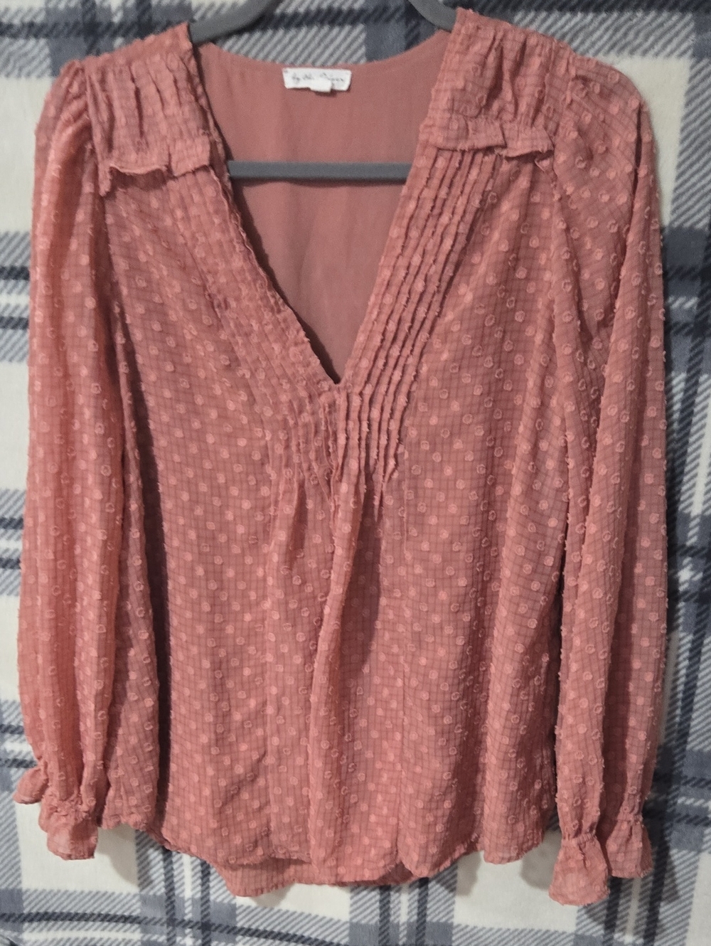 Pintuck V-Neck Blouse in Dusty Rose